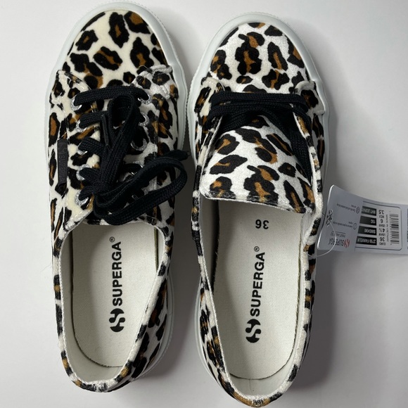 NWOB Superga Velvet White Leopard Sneakers - Picture 3 of 10